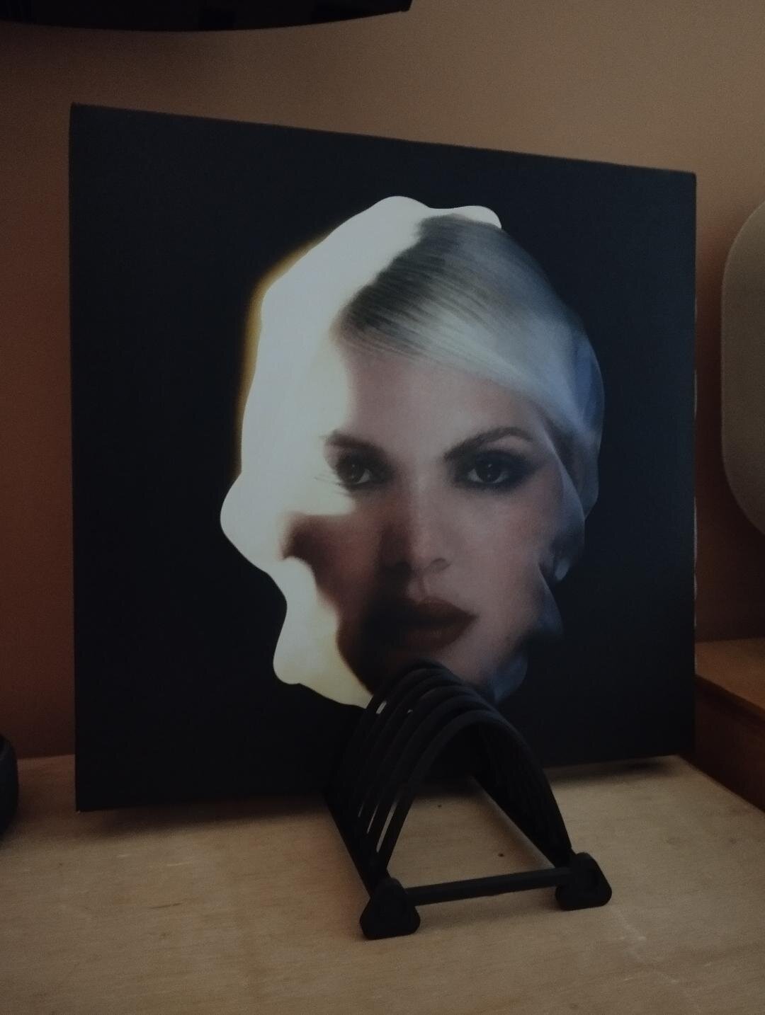 Disco de vinil apoiado no escorredor preto da Vinil3D