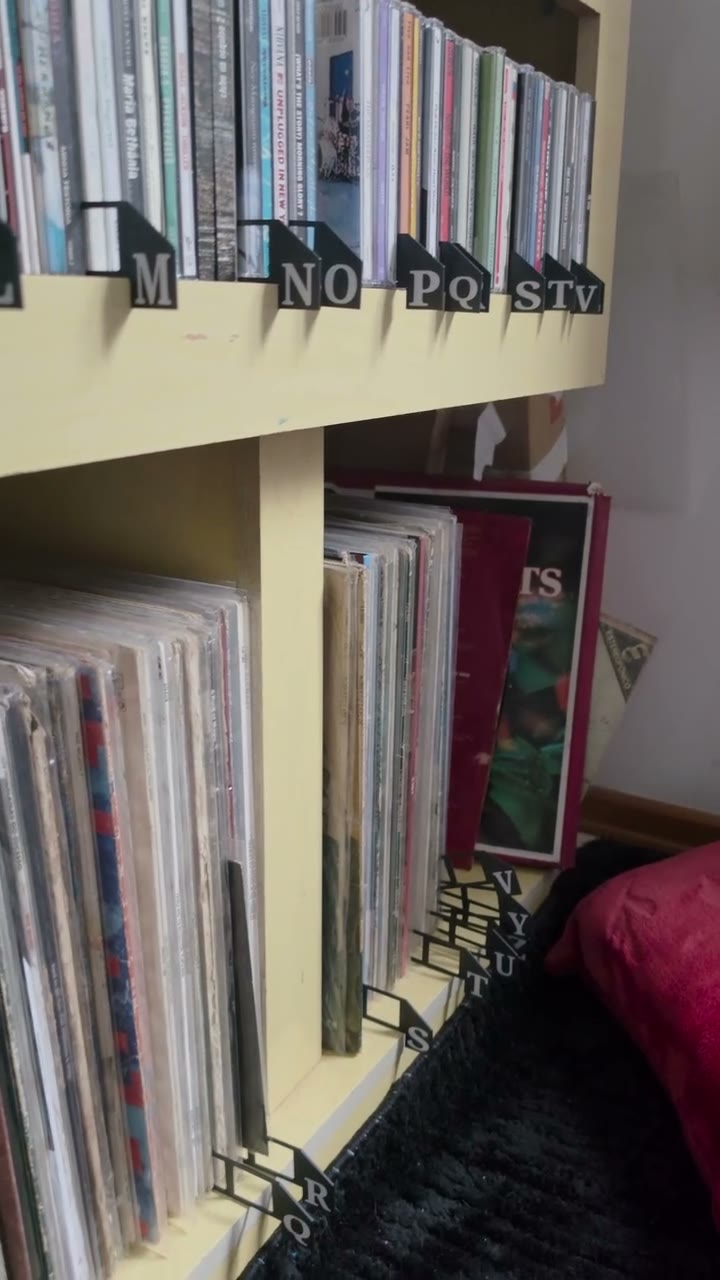 Vídeo enviado por cliente mostrando as divisórias alfabéticas em uso na coleção de vinis